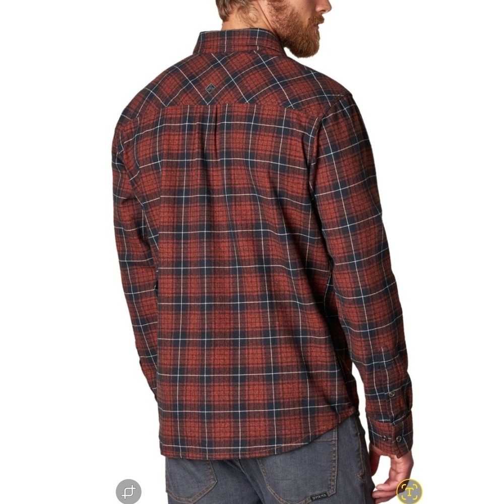 prAna Flannel Shirt Mens XL Rust Blue Plaid Organic Cotton Button Down M2WOOD315